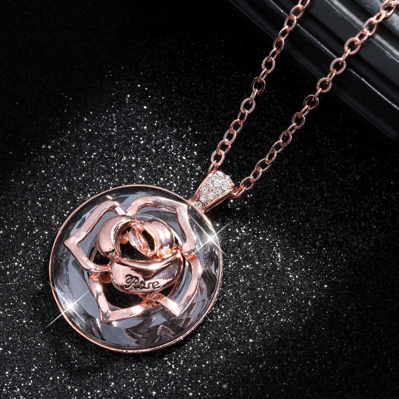 

Beautiful Long Womens Pendant Necklace With Crystal Rose Floral Design Stylish Accessory Crystal Rose GoldGray
