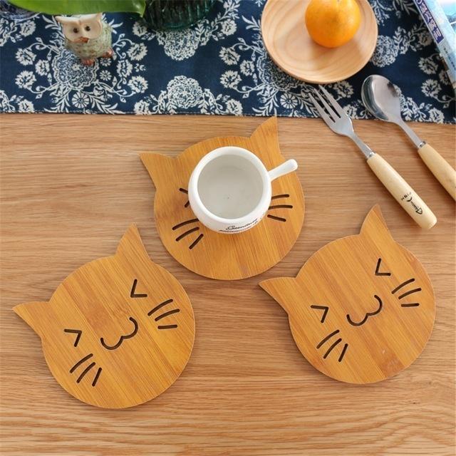 1Pc Coaster Pinwheel Large Fish Bone Durable Cat Lovely Cartoon Kitchen Table Protecting Wood Cup In