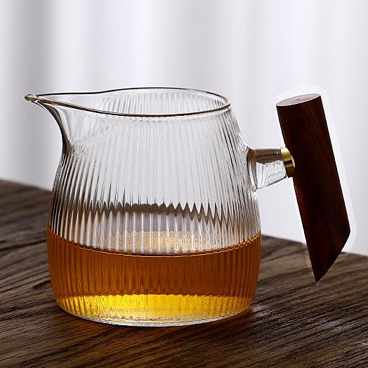 350ML Heat Resistant Vertical Striped Glass Fair Cup Tea Pitcher Chahai Tea Cup Kung Fu Tea Set Coffee Server Pour Pitcher