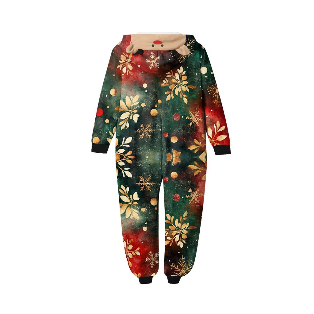 Parent Child Outfit - Christmas Print Family Matching Hooded Long Sleeved Zippered Jumpsuit Set