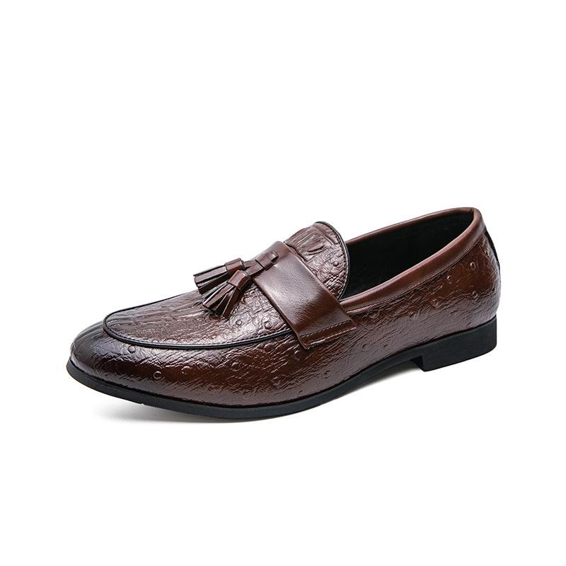 Men's Casual Leather Tassel Loafers, Size 48 - British Style Crocodile Pattern Slip-ons for Autumn
