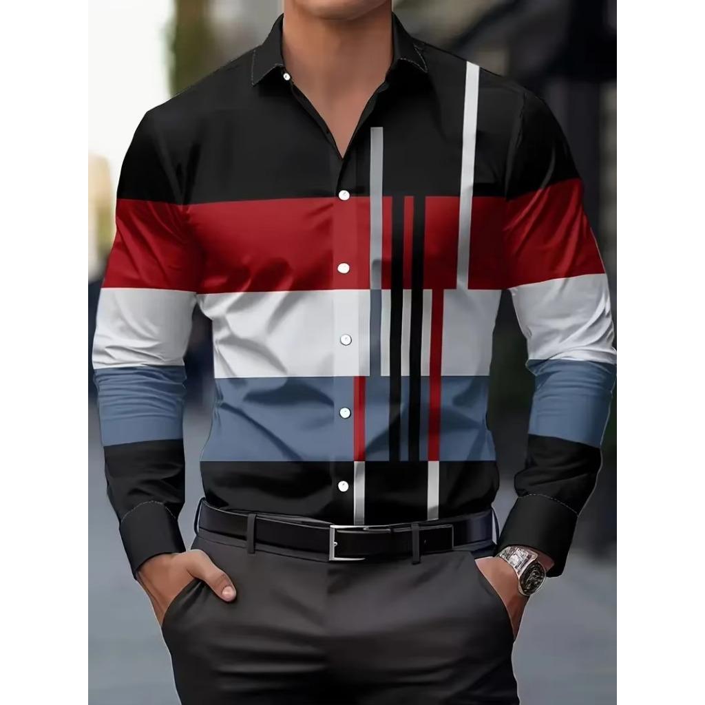 Men Clothes Fashion Long Sleeve 3D Digital Print Shirt