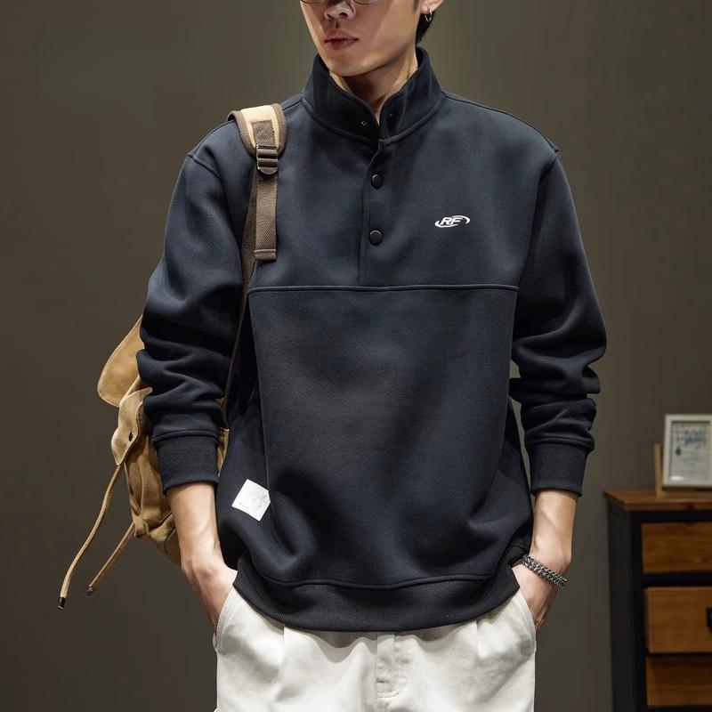 Vintage Heavyweight Stand Collar Sweatshirt For Men, New Loose Embroidered Sportswear For Autumn And Winter, Thickened Jacket