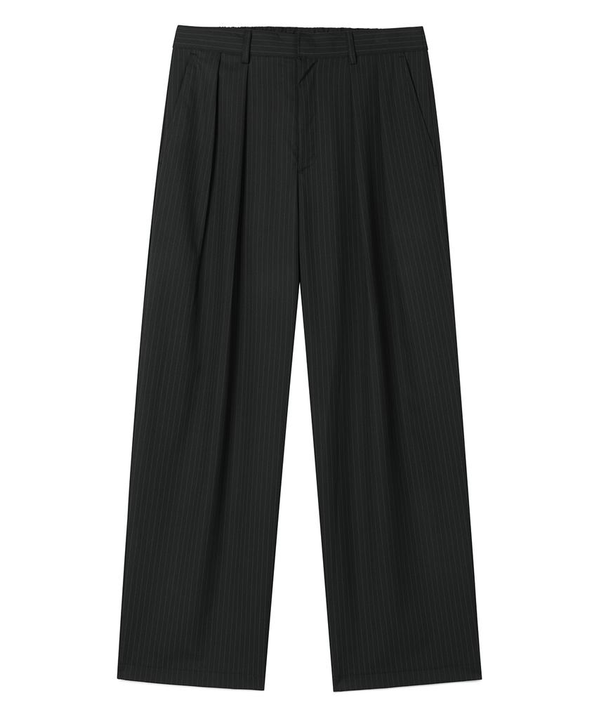 PRAIRIE Double-Pleat Pin Stripe Wide Slacks (Black)