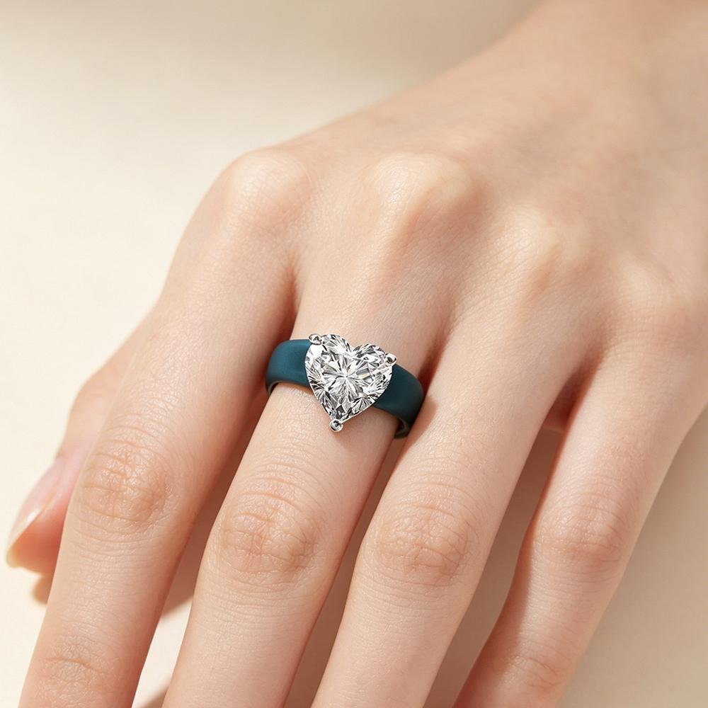 Silikonringhalter Copperthree-Kralle herzförmiger Zirkonia-Ring, minimalistischer schwerer Stil, Sport/Valentinstag/Teil