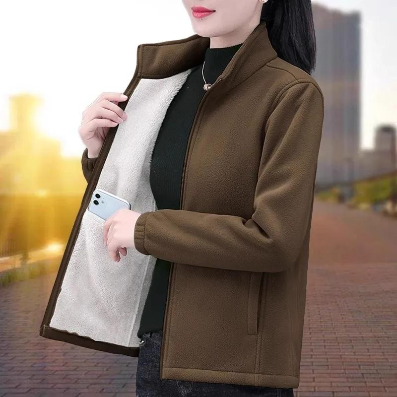 Women's Thickened Fleece Jacket Double-Sided Velvet Inner Coat Spring Autumn Winter New Style Casual Comfortable Outerwear