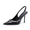 New rhinestone chain high heels stiletto sexy shallow mouth single shoes women's pointed temperament banquet shoes