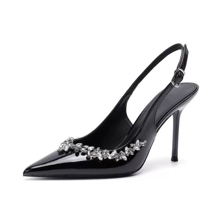 New rhinestone chain high heels stiletto sexy shallow mouth single shoes women's pointed temperament banquet shoes