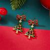 Red Bow Christmas Tree Earrings for Women Colorful Crystal Festive Holiday Dangle Drop Jewelry Gift Girls Best Friend Party
