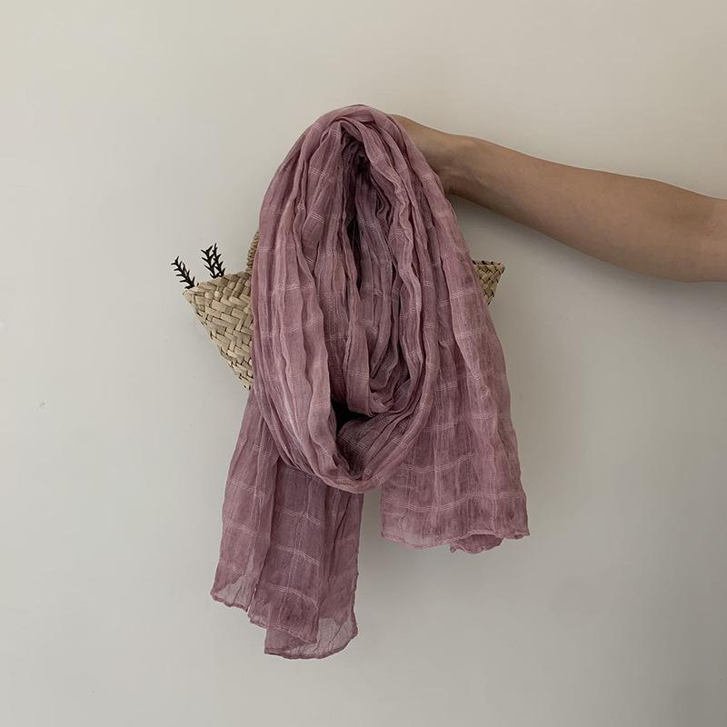 Retro Cotton and Linen Scarf Women's Solid Color Plaid Shawl Silk Scarf Warm Scarf