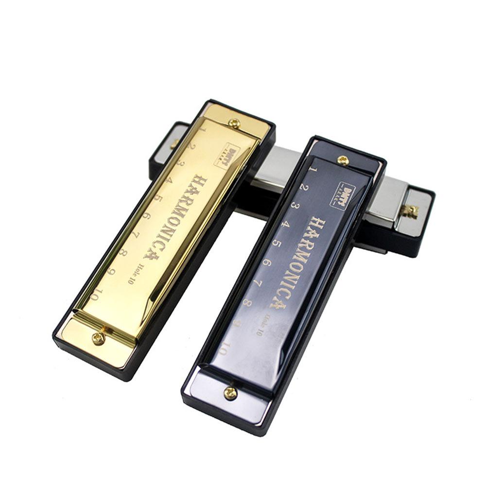 Portable Key of C 10 Hole Harmonica with Box Metal Diatonic Harmonica Beginner Teaching Rectangle Musical Instrument Students