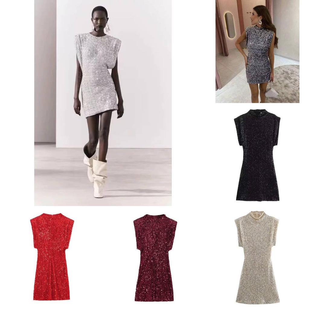 Sequin Dress For Women With High Waist Short Skirt For Winter Party Wear