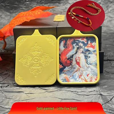 Handbemalte Gold Neunschwänziger Fuchs Thangka Anhänger Halskette