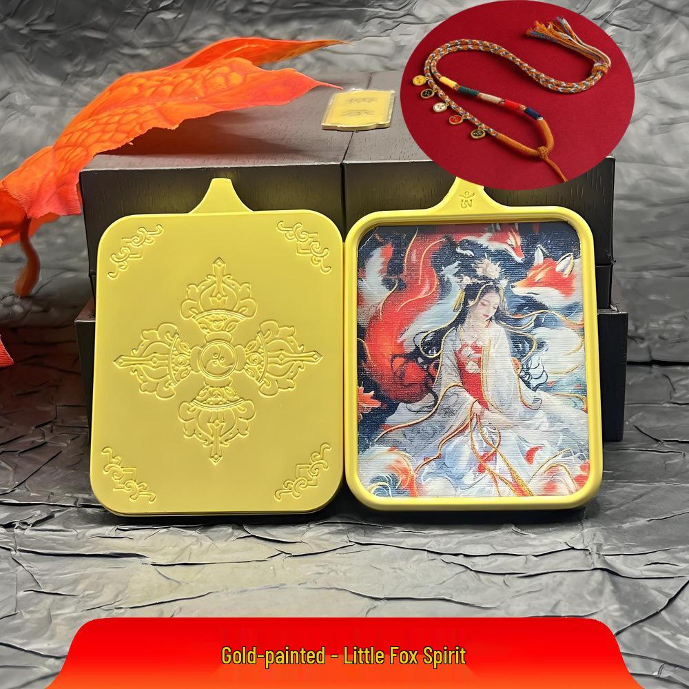 Hand-Painted Gold Nine-Tailed Fox Thangka Pendant Necklace