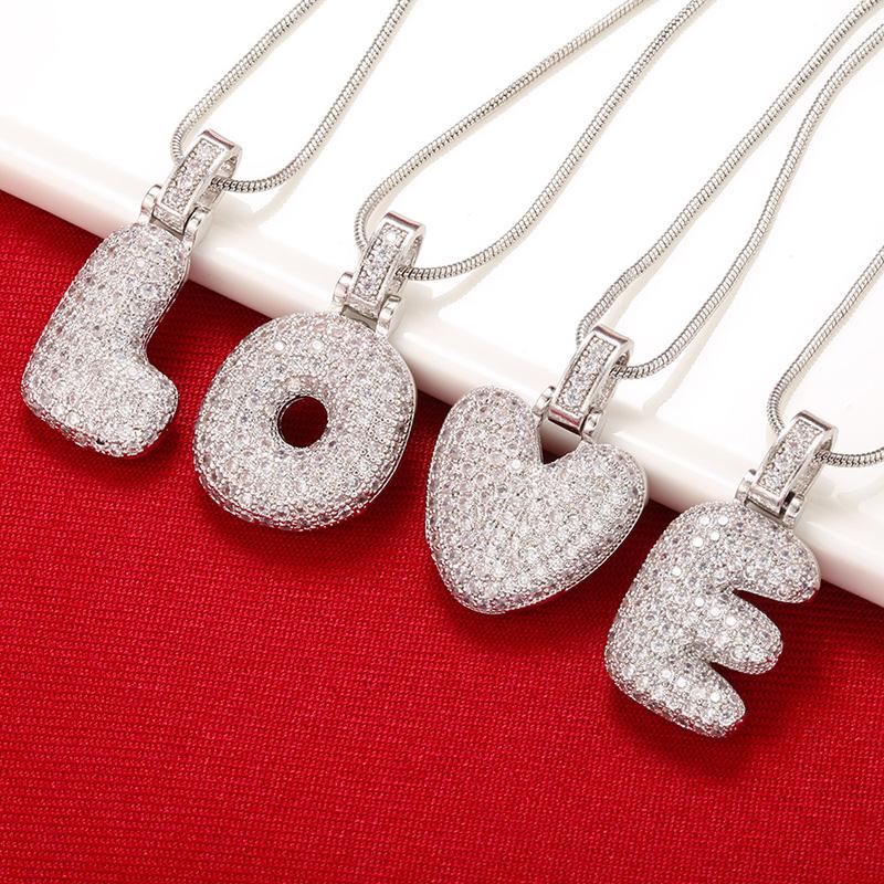 ZHUKOU Silver color Bubble initial letters necklaces 26 letters pendants necklaces for women Brass CZ Jewelry VL34