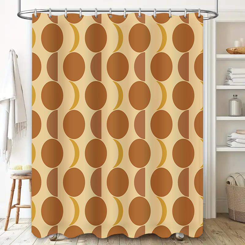 Modern Polka Dot Shower Curtain Set for Bathroom Decor Rustic Brown Cream Classic Print Reusable Waterproof Polyester Fabric Cus