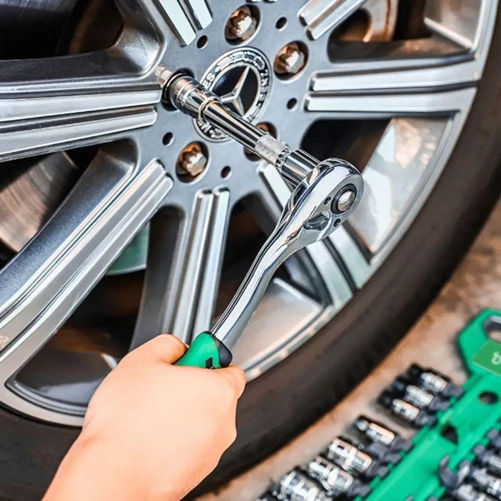 Cr-V Ratchet Wrench Set 1/4" 3/8" 1/2" Auto Repair Spanner Tool Socket Tray Tool  Tool Storage