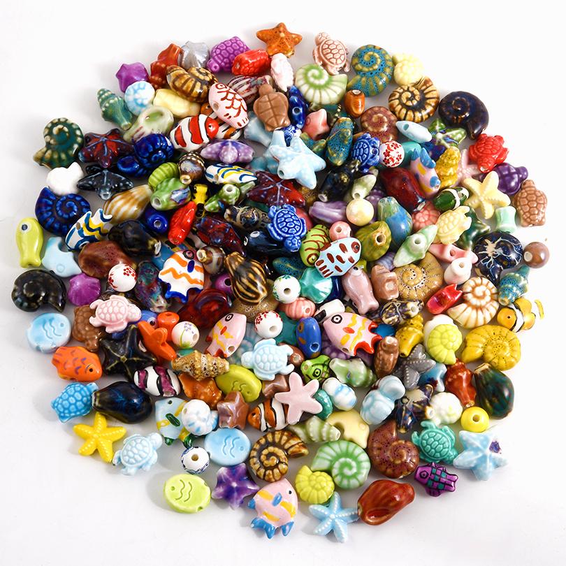 10203050Pcs Different Style Ocean Animal Bead Charm Starfish Conch Shell Ceramics Pendant Charms For Jewelry Making Supplies