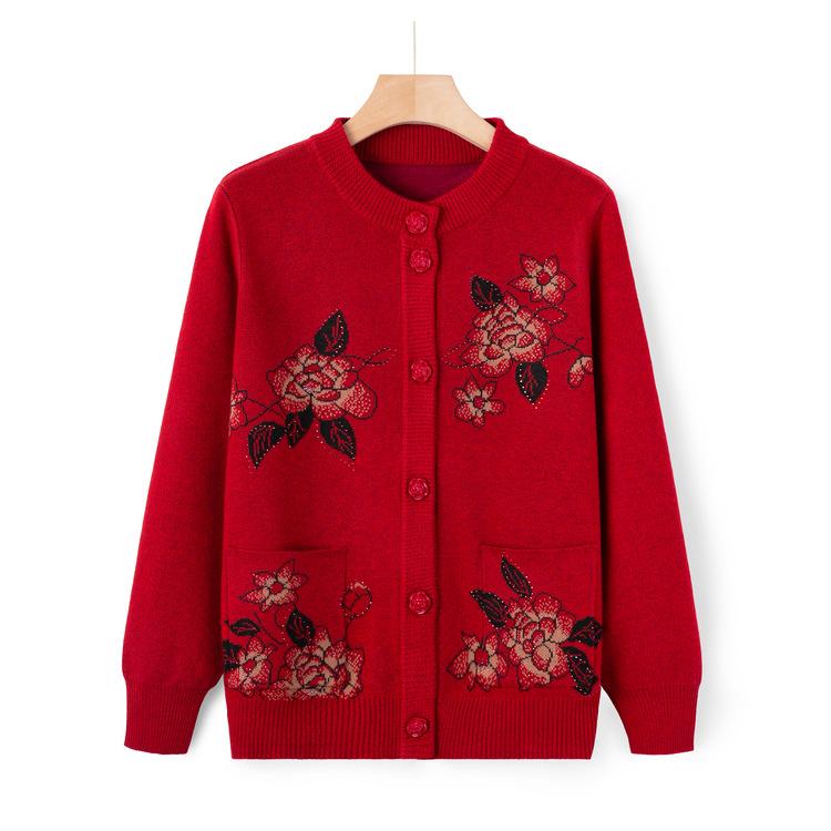 Mom's New Sweater Jacket Middle-aged and Elderly Women Autumn Sweater Old Woman Casual Top Grandma Cardigan