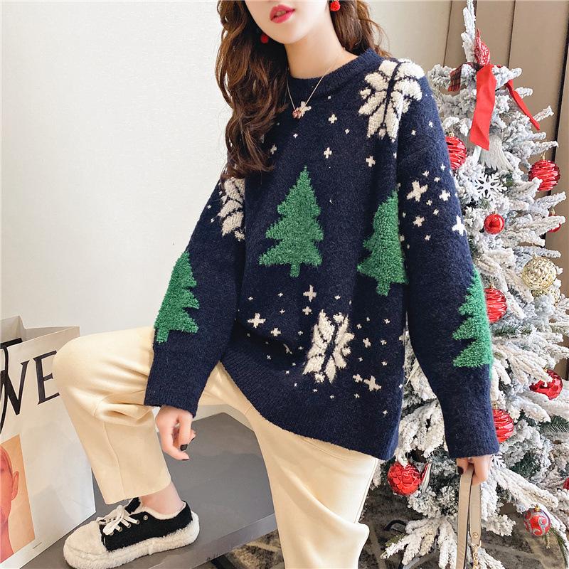 Christmas Sweater Women's Lazy Style Loose Outer Wear Korean Style Autumn and Winter Fashion All-match Thick Top