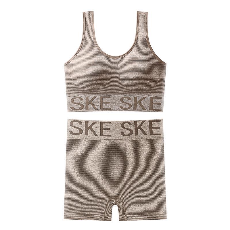 Shockproof Wire-Free Push-Up Sports Bra Set - Nude Feel, Anti-Sagging, Zero Restraint Comfort One Size хаки