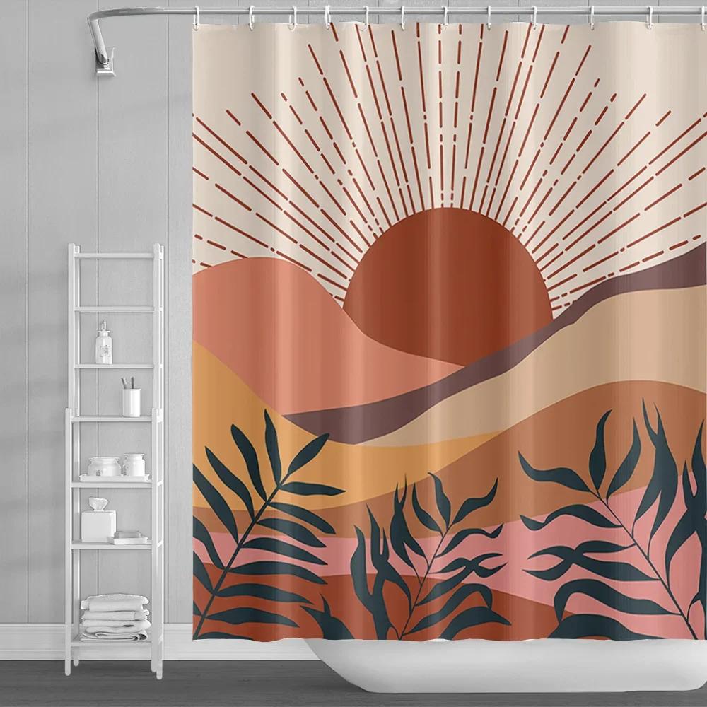 Vibrant Sunburst Print Water-resistant Shower Curtain with Bold Colors and Dynamic Design for Energetic Bathroom Decor