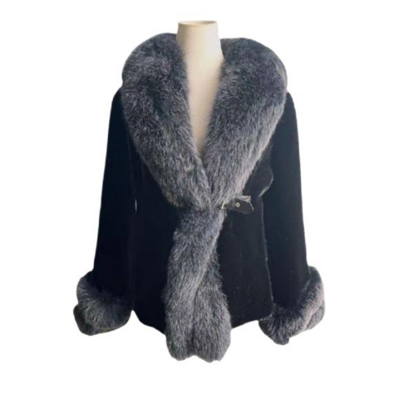 Winter New Imitation Mink Velvet Fur Coat Women's Short Imitation Fox Fur Collar Fur Integrated Coat Mother Outfit