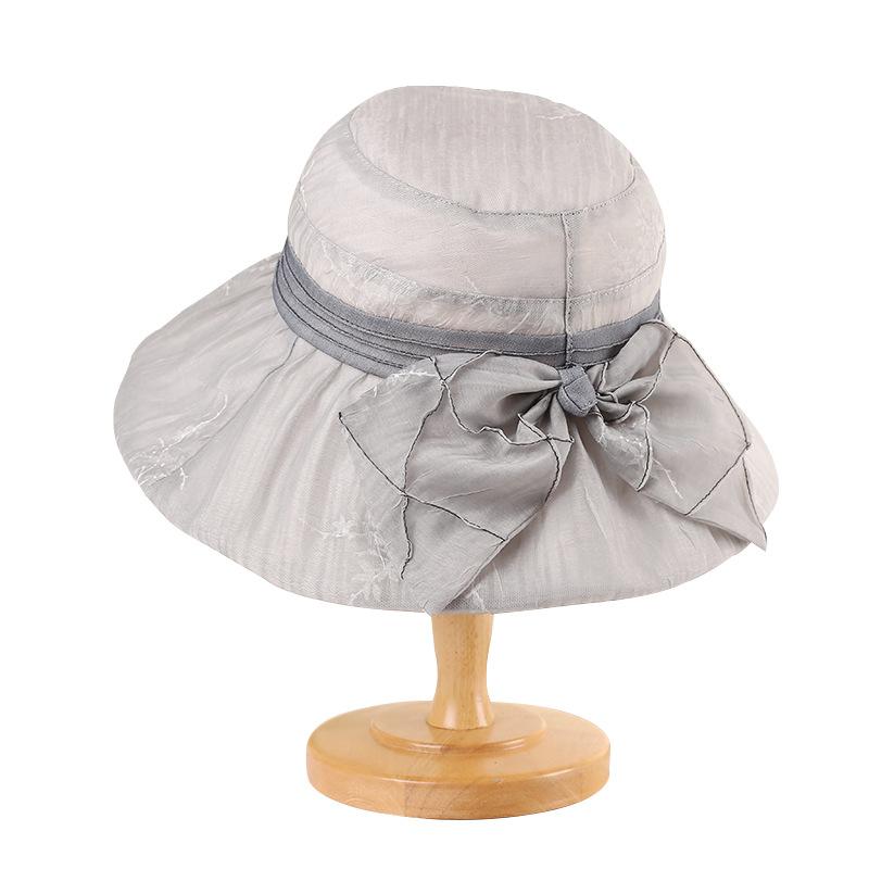 Summer sun hat Thin mesh mother hat Elegant retro bow Big brim Outdoor outing Shade and sun protection