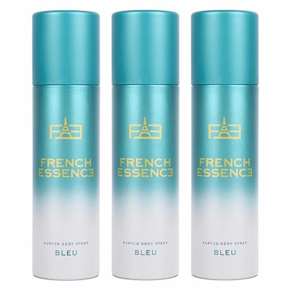 French Essence Bleu Parfum Body Spray For Men Pack Of 3 X 120ml - 4.05 Fl.oz. Each