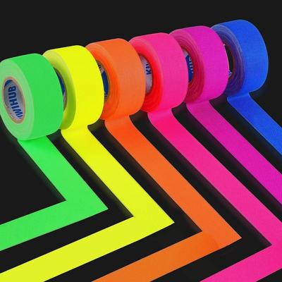 6 Rolls/Set UV Blacklight Glow In The Dark Tape - Fluorescent Cloth/Neon Gaffer Tape, Super Bright Fabric Glow Tape Party Supplies