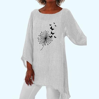 Camiseta de Manga Larga 3/4 para Mujer Moda Femenina Primavera Verano Casual Estampada Top Fino Jersey Cuello Redondo Camiseta Holgada