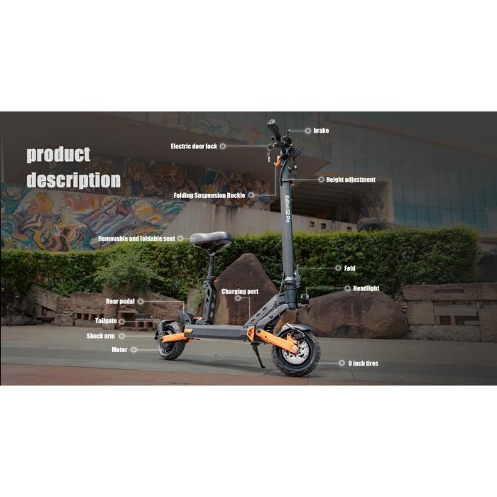 KuKirin G2 Pro - Scooter Électrique- 48 V - 15,6 Ah - Trottinette Électrique Tout-terrain Pliable - 9 Pouces
