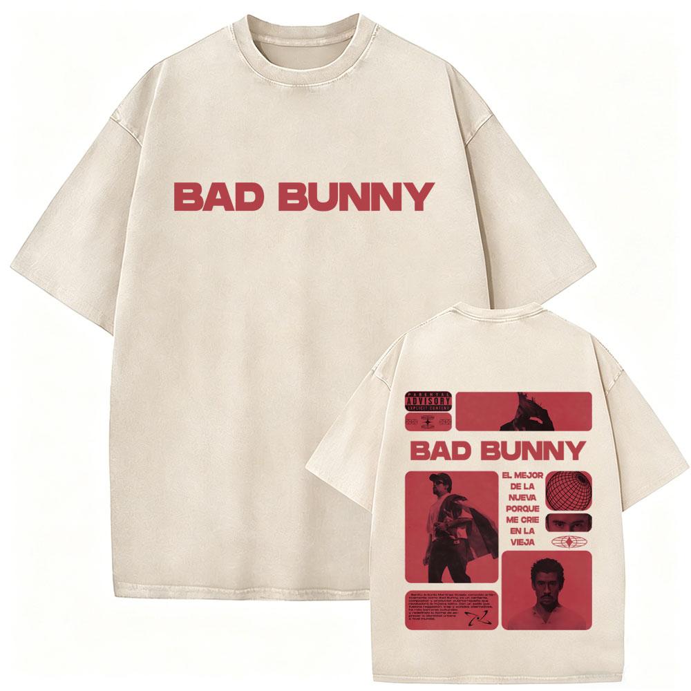 Rapper Bad Bunny Vintage Washed T Shirt Debi Tirar Mas Fotos DTMF T-shirt Men s Clothing Hip Hop Fashion High Quality T-shirts S разноцветный
