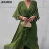 Women's Fashion Summer Spring Solid Color Print 1/2 Sleeves V-Neck High Waist Casual Dresses