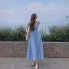 Kumikumi Blue Summer 2024 Women's Slim Waist Suspender Dress