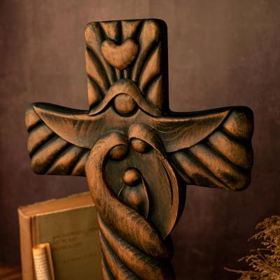 Decorazione da parete in legno con croce sacra della famiglia, croce cattolica, arte religiosa, arredamento per la casa, regalo di Natale