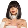 Black Bob Wigs Bangs High Temperature Fiber Synthetic Straight Women Heat Resistant 150% Density Natural Hairline Machine Made