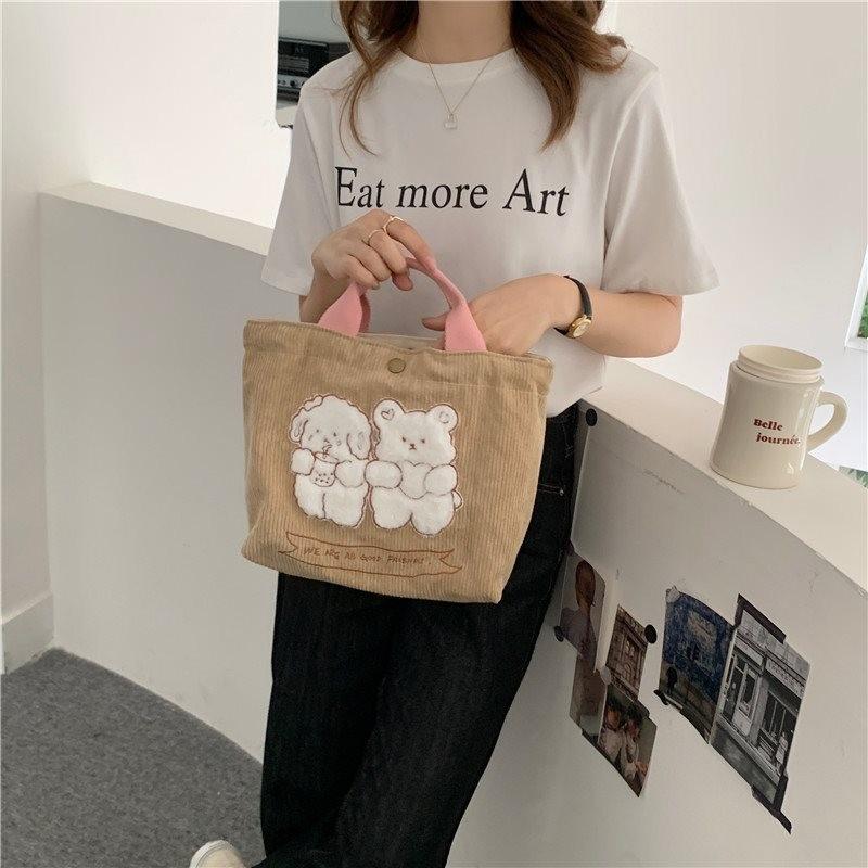 Fresh Sweet Style Embroidered Canvas Tote Bag Soft Lightweight Handheld Design