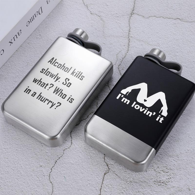 Silver Green Black White Whiskey Flask - Portable, Food Grade 304 Stainless Steel