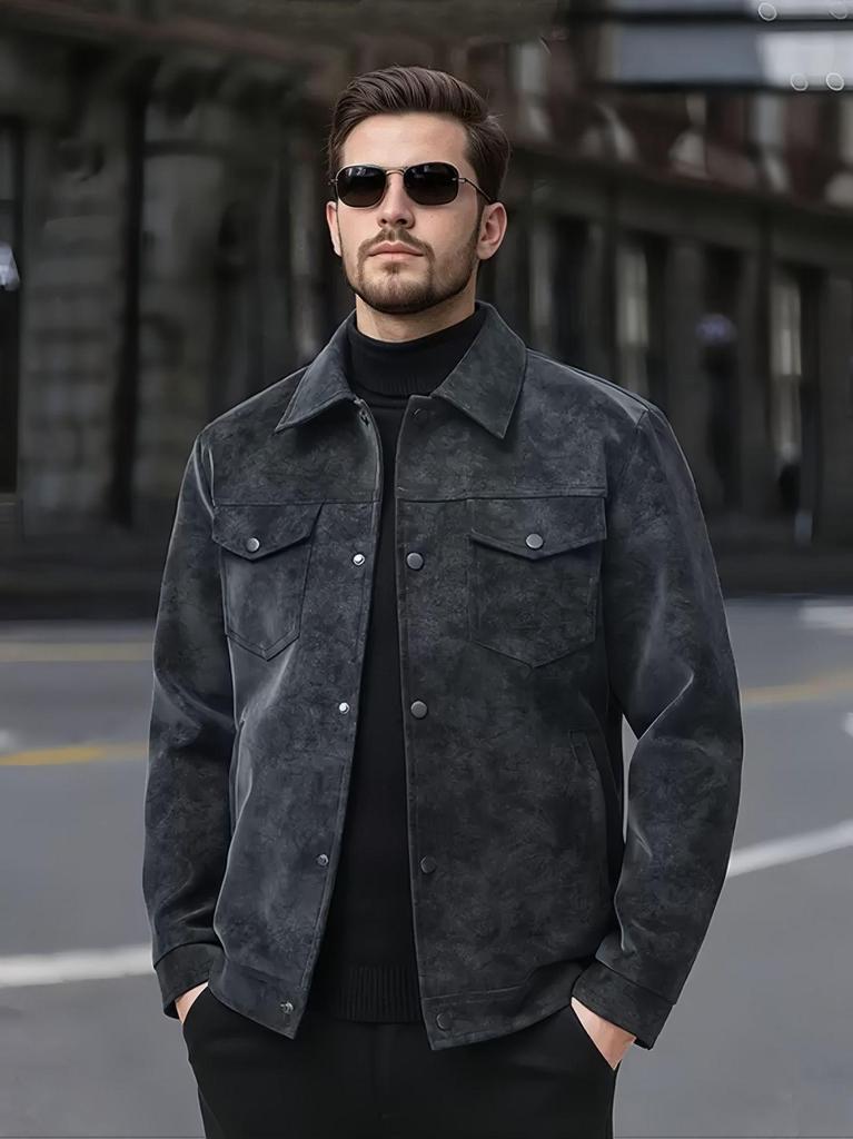 Giacca da uomo Yellowstone in pelle cerata retrò - Capo esterno casual americano con colletto tie-dye