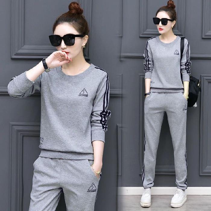 Fall Korean-style Sportswear Set for Women's Casual Long-sleeved Slimming Two-piece Set