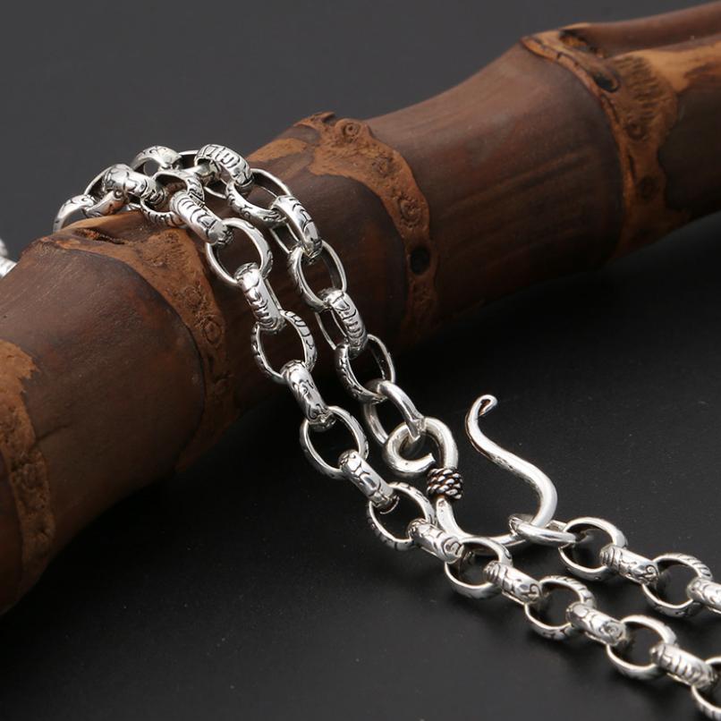 Echte Silber Retro 5mm lange Box Kette Buddhismus Mantra Siegelkette S925 Sterling Silber Biker Männer männliche Halskette Schmuck Geschenk