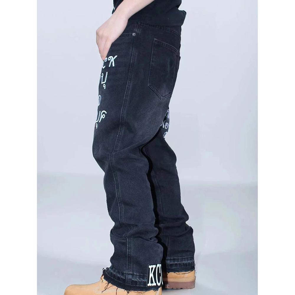 Grid Jeans Men's Spring and Autumn New High Street Straight Versatile Long Pants