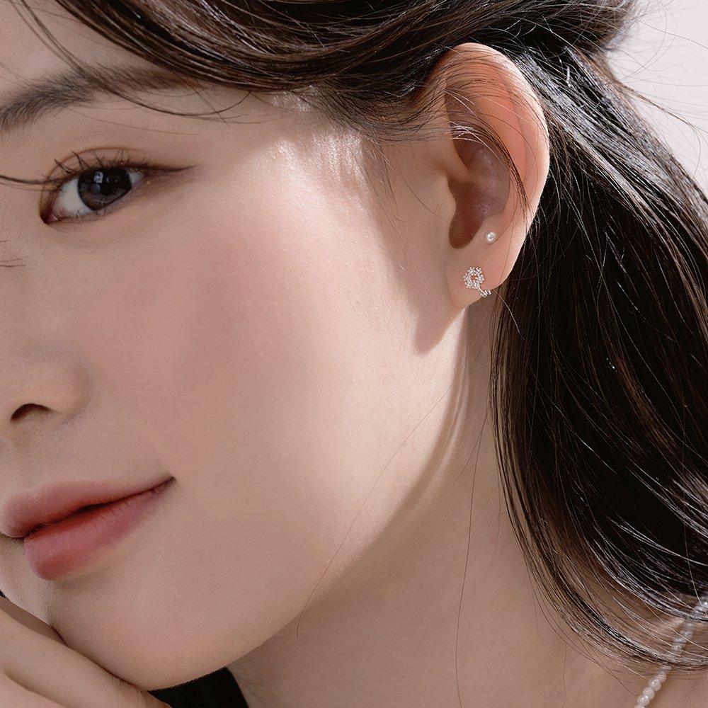 925 Silver Oat One-Touch Ring Earrings W