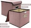 2 Pezzi Contenitori Pieghevoli con Coperchio 25*25cm Cestini Portaoggetti in Tessuto di Lino Lavabili Scatola Decorativa