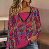 Tops for Women Geometric Print Long Sleeve Fake Two‑Piece Top Fall Casual Slim Pullover Women's Long Sleeve Top