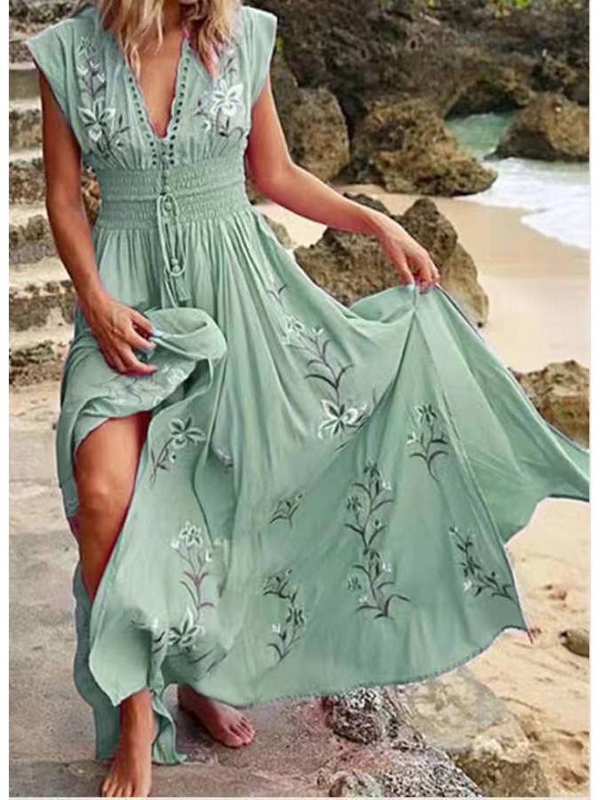 

Літня жіноча сукня з V-подібним вирізом у французькому богемному пляжному стилі 2025 року Small світло-зелений колір