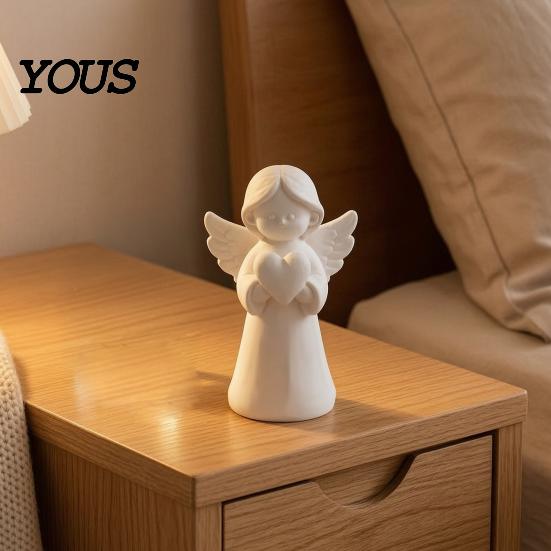 Minimalist Sculpture for Bedroom Desk 3D Printed Angel Heart Statue, White Resin Praying Figurine Home Decor Living Room Bedroom, Ornament,