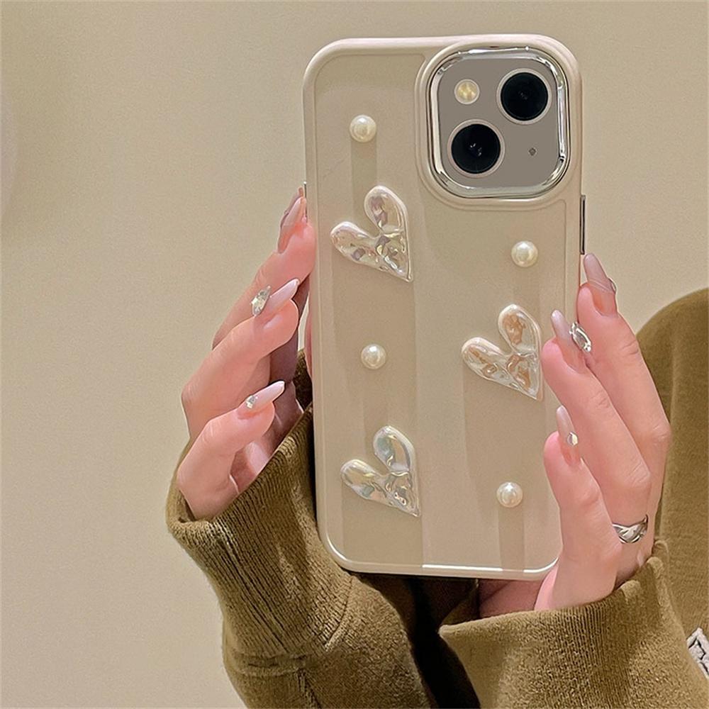 Japan Korean 3d Pearl Laser Love Heart Soft Phone Case For Iphone 14 12 11 13 Pro Max Xr X Xs Max Luxury Protective Back Cover