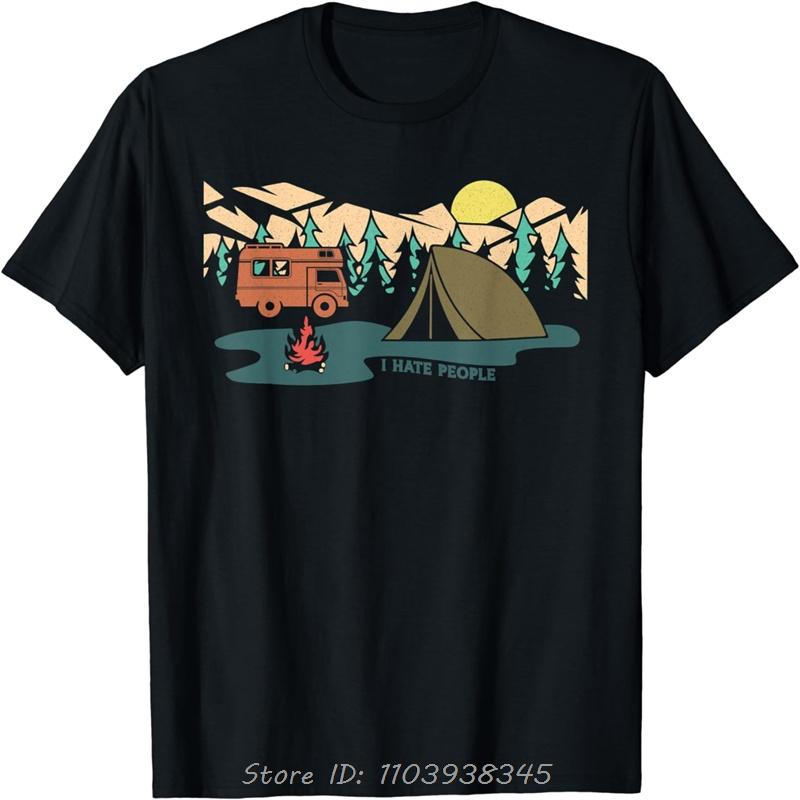 Camping Tent Retro Vintage I Hate People T-Shirt Funny Tees Oversized Unisex T shirt cotton Tshirtunisex Clothing Tops Streetwear